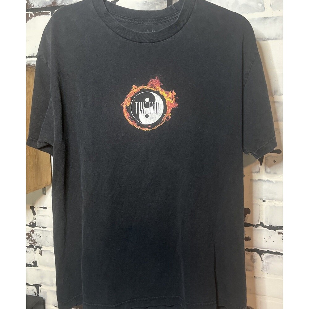 Y2K The End Yin Yang Flame Graphic Tee Black Grunge Goth Skate Shirt